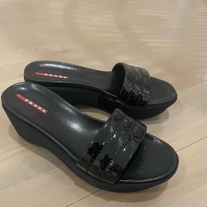 Prada patent leather slides with a wedge!